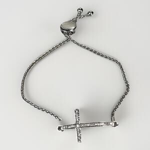 Adjustable Sterling Silver C Z Cross Bolo Bracelet - Dainty Religious Jewelry